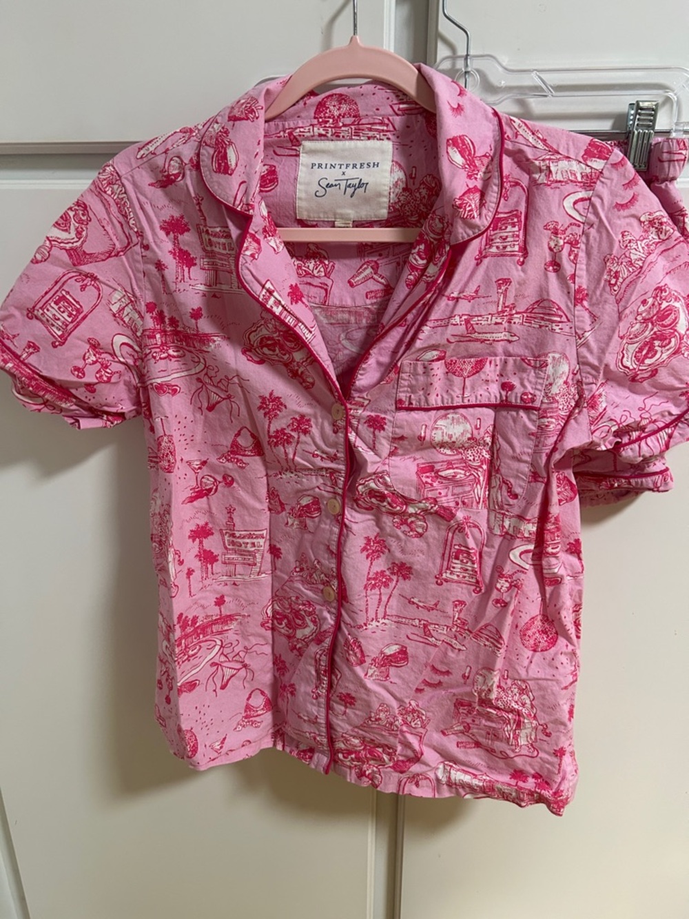 Printfresh Pink Toile Short Sleeve Pajama Set XS